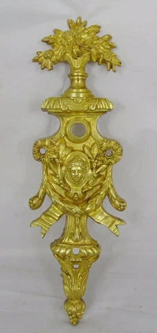 11" Antique French Furniture Bronze Gilt Mounts - Ornament Flowers Face LouisXVI Cover