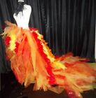 NEW Long BIG Phoenix Orange Yellow Red Burlesque Dancer Drag Tutu Skirt Feather