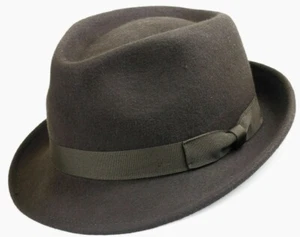 ✔100% Wool Trilby Hat Waterproof & Crushable Handmade With Grosgrain Band-Brown - Picture 1 of 2