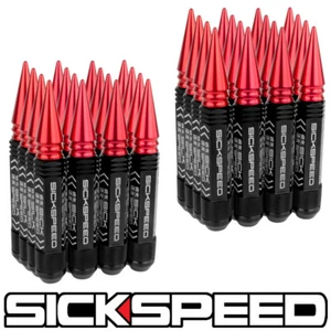 SICKSPEED 32PC BLACK 5 1/2" LONG RED SPIKED STEEL EXTENDED LUG NUTS 14X2  - Picture 1 of 1
