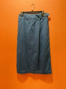 Vtg Denim Wrap Skirt 90's Talbots Petites Size 10P Maxi 100% Cotton Modest Chrch - Picture 1 of 8