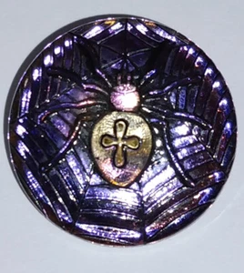 Vintage Czech Glass Spider Web Brass Shank Button Round Pinks Purple AB WB10 - Picture 1 of 4