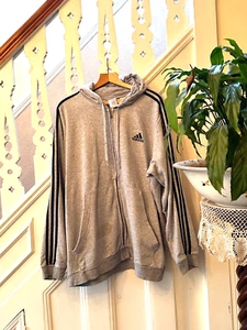ADIDAS Mens Hoodie 2XL XXL Zipper Cardigan Cotton Hooded Fleece Grey Sweater - Picture 1 of 5