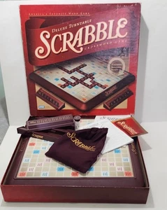 2001 Scrabble Deluxe Turntable Board Game  100%  Complete Embroidered Bag - Picture 1 of 6