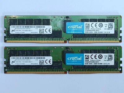 64GB (2x 32GB) Crucial 2Rx4 PC4-2400T DDR4 ECC Reg Server RAM Micron-Made Tested - Image 1 of 4