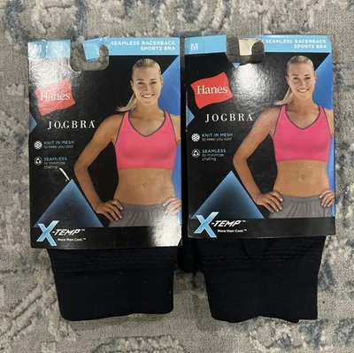 HANES X-Temp JOG BRA Seamless Racerback Sports Bra Color: EBONY Size: Medium - Image 1 of 4