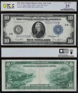 SC 1914 $10 Fr.911c Federal Reserve Note New York, NY Blue Seal PCGS 25 (590B) - Picture 1 of 4