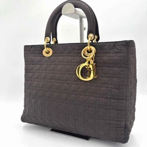 CHRITIAN DIOR Lady Dior Cannage Tote Bag Hand Bag Quilted Nylon Black ⑩ - Picture 1 of 10