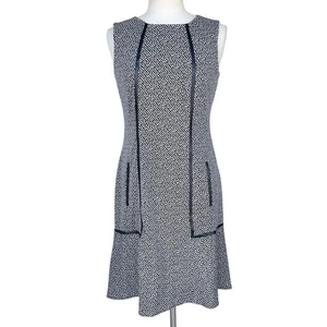CALVIN KLEIN Sheath Dress Black/White Textured Sleeveless Trim Drop-waists Sz 8 - Picture 1 of 3