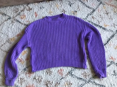 Mint Velvet Ladies Purple Ribbed Cotton Mix Jumper Side Zip Detail Size Large - Image 1 of 4