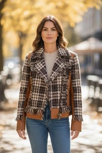 Paper Denim & Cloth Womens Large Brown Moto Jacket NWT - Picture 1 of 4