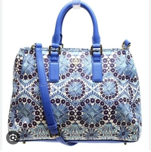 NWT Tory Burch Robinson Printed Triangle Tote Blue - Picture 1 of 10