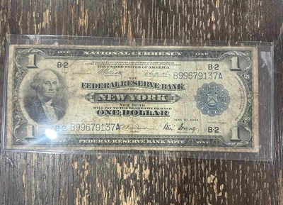 1914 Federal Reserve Bank of New York Green Eagle W/Blue Seal One Dollar Note - Image 1 of 4