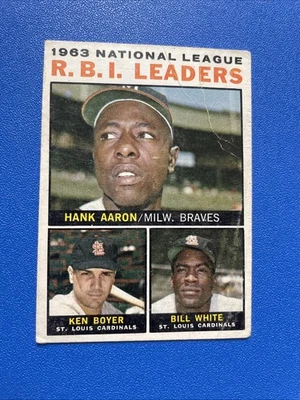 1964 Topps - Líderes de la Liga Hank Aaron, Ken Boyer, Bill White #11 *Pliegue Foto 1 de 3