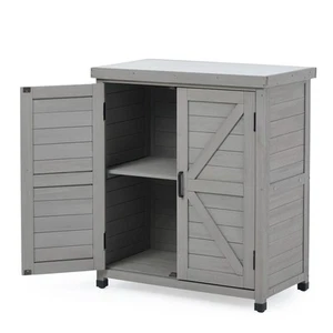Outdoor Storage Cabinet & Potting Bench Table with Metal Top, Wooden Patio Fu... - Picture 1 of 8