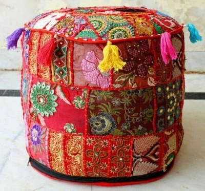 Pouffe Cover Patchwork Handmade Vintage Throw Ethnic Art Ottoman Cover - Image 1 of 4
