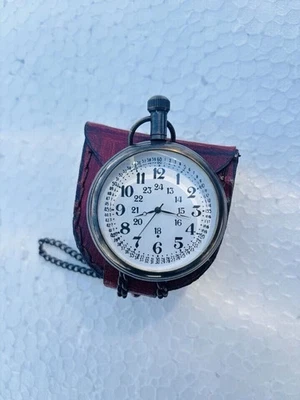 "Antique Marine Brass Pocket Watch in Leather Case – Nautical Collector’s Gift" - Image 1 of 4