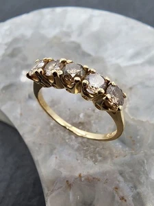 14k .585 Yellow Gold .5 Ctw Champagne Diamond 5 Row Sz 6.5 Ring Au 25151 - Picture 1 of 10
