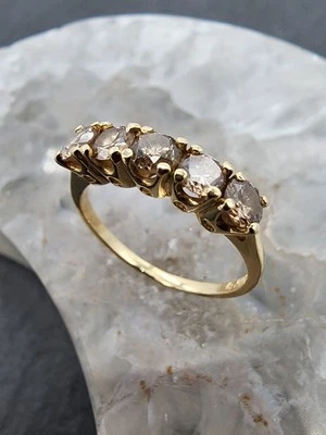 14k .585 Yellow Gold .5 Ctw Champagne Diamond 5 Row Sz 6.5 Ring Au 25151 - Image 1 of 4