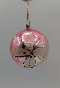 Vingae Flower Pink Silver Blown Glass Christmas Tree Ornament Germany Ball - Picture 1 of 9
