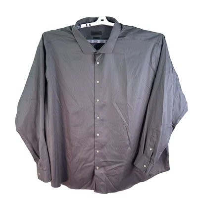 Calvin Klein Slim Fit Non-Iron Textured Button-Up Shirt Mens Size 22 T /38 Gray - Image 1 of 4