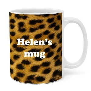 Personalisierte Tasse mit Namen Leopardenmuster - beliebiger Name - beliebiger Text - Standard 11 Unzen Kaffee - Bild 1 von 4