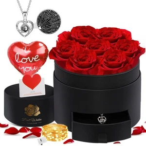 Preserved Flowers in a Box with Necklace Mothers Day Gifts for Her Flower for... - Picture 1 of 9