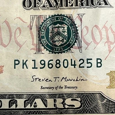 Birthday Note April 25 1968 10 Dollar Bill 2017A 19680425 - Image 1 of 3