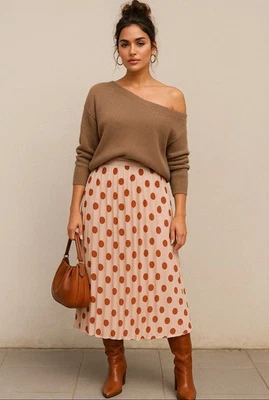 Mujer S Lunares Plisado Midi Falda Mod Estampado Retro Fluido Suave Niña Ambiente de Ciudad Foto 1 de 4