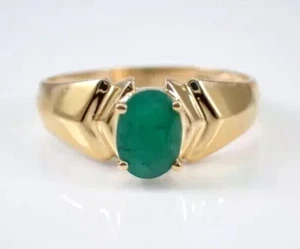 Natürlicher Smaragd Panna Edelstein Herren GRÖSSE: 9 US Gelbgold 14 Kt zertif... - Bild 1 von 9