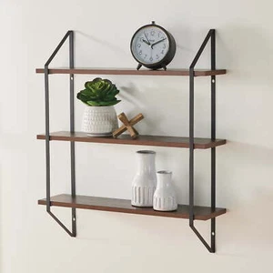 3-Tier 20"W Wood Bracket Shelves, Walnut - Imagen 1 de 12