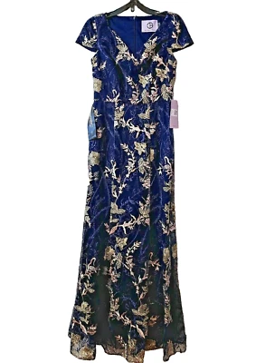 JS Collections Zara Embroidered Metallic Gown Size 6 Navy/Blush - Image 1 of 4