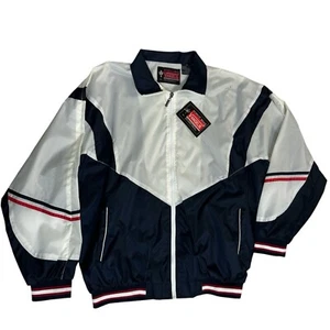 Vangelis Bomber Jacket Men's Windbreaker XL Full Zip Blue White Red Stripe Retro - Picture 1 of 6