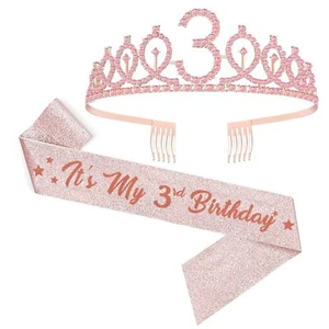 Girl's 3rd Birthday Sash Tiara and Party Decorations Set - Glitter Sash Pink ... - Picture 1 of 4