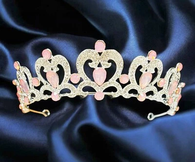 Tiara de diamantes de imitación rosa. Tiara de Plata, Tiara Corazón, Corona Niña Flor, Regalos de Navidad Foto 1 de 4