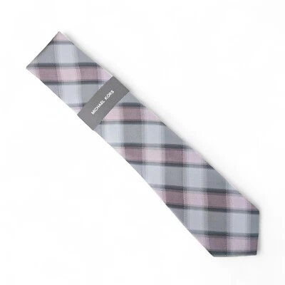 Michael Kors Mens Denton Check Tie Necktie Classic 3" Silk Blend Silver Pink $69 - Image 1 of 4