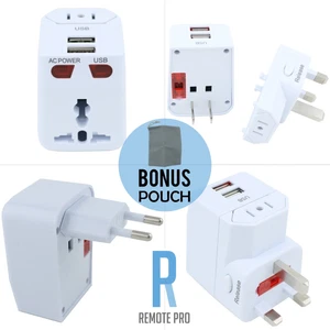 Universal World Travel Adapter Plug AC/USB Power + Surge Protector US/UK/AU/EU - Picture 1 of 12