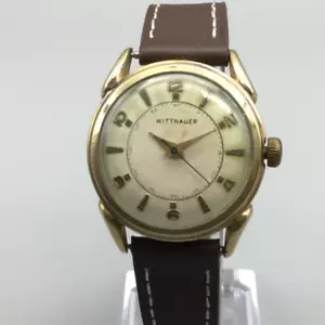 Vtg Wittnauer Watch Men 32mm Gold Filled 1950's Doctor Leather Manual Wind - Picture 1 of 14