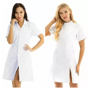 Solid Lab Coat Medical White Women Nurse Scrubs Doctor Gown Jacket Uniform Dress - Picture 1 of 55