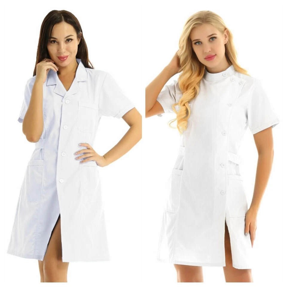 Solid Lab Coat Medical White Women Nurse Scrubs Doctor Gown Jacket Uniform Dress - Image 1 of 1