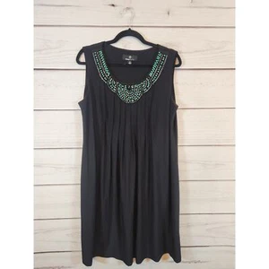 RONNIE NICOLE Women's Black Stretch Tribal Beaded Scoop Neck Shift Dress Size 12 - Picture 1 of 6