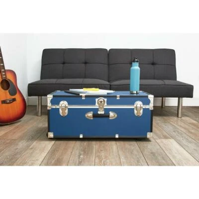 Misty Blue College Dorm Trunk Wheels Locking Storage Bin Footlocker Camp Chest  - Image 1 of 4