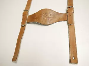 60/70er Vintage Lederhose Hosenträger braun mit Edelweiss Prägung L: 90 cm - Bild 1 von 5