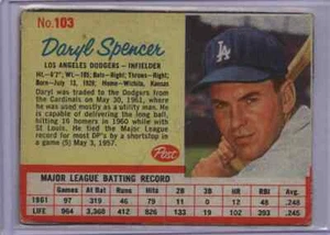 1962 Post Cereal Baseball #103 Daryl Spencer Los Angeles Dodgers SP - Picture 1 of 2