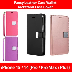 For iPhone 15 14 Pro Max Plus Premium Fancy Leather Card Wallet Stand Case Cover - Picture 1 of 9