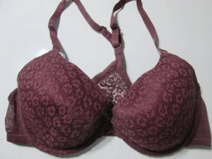 H&M Bra Size 34D Burgundy Underwired Lined Racerback Front Closure Lace Floral - Picture 1 of 5