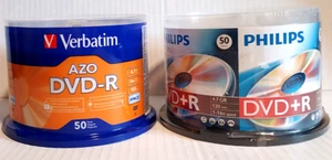 2 Packs Verbatim DVD-R and Philips DVD+R Discs 4.7 GB 120 Min 1-16x - 50 Each - Picture 1 of 3
