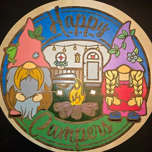 Plaque HAPPY CAMPER wood hand painted - Picture 1 of 1