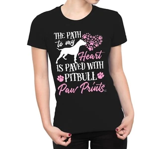 1 T-Shirt Damen The Path to My Heart is Paved with Pit Bull Pfotendrucke - Bild 1 von 5