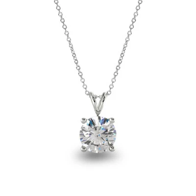 1 Ct Brilliant Cut Moissanite Necklace Pendant 14K White Gold 16"+2" GRA Cert - Image 1 of 4